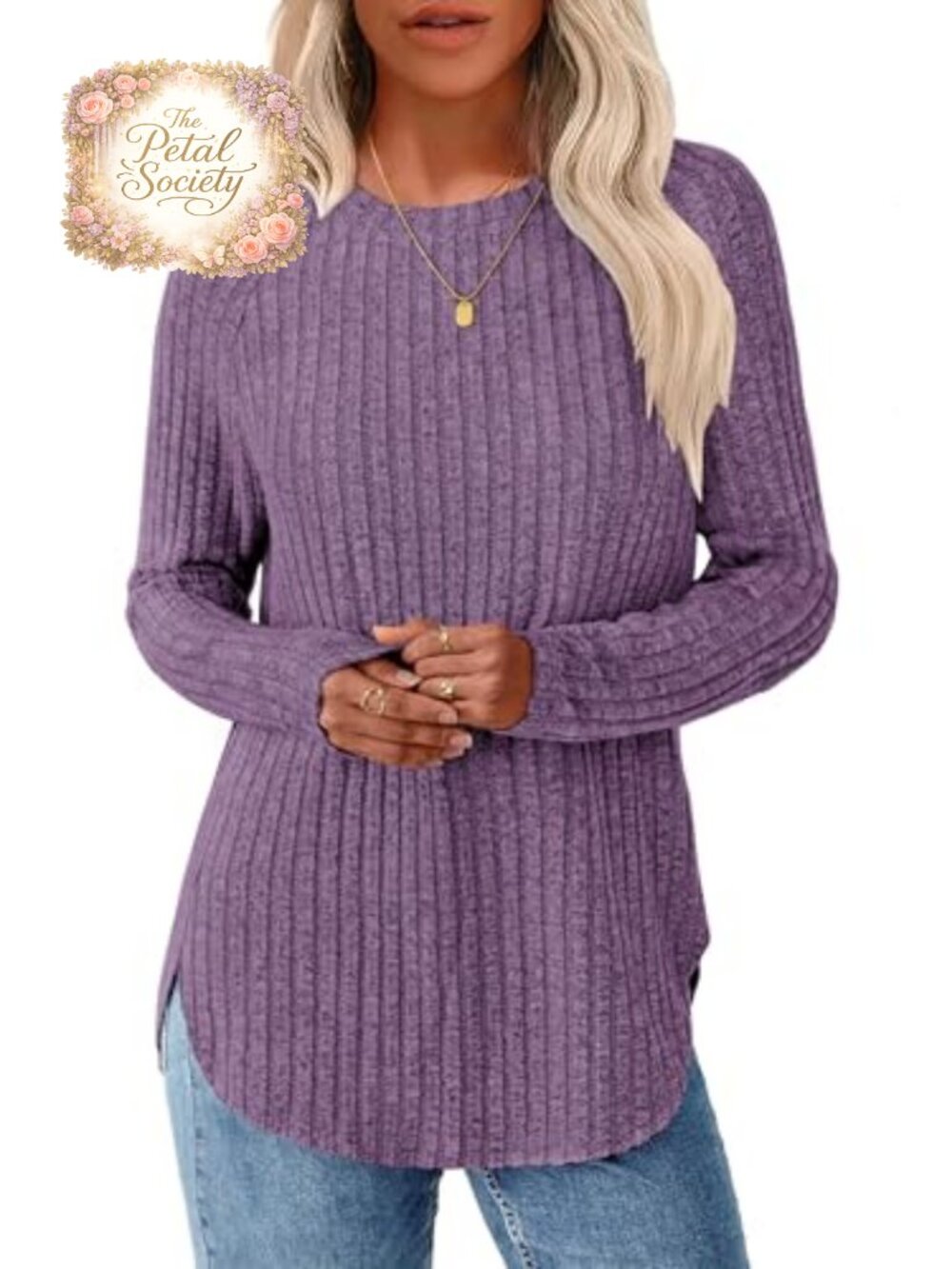 Women's Long Sleeve Tunic Sweater Crew Neck Loose Fit Lightweight Pullover